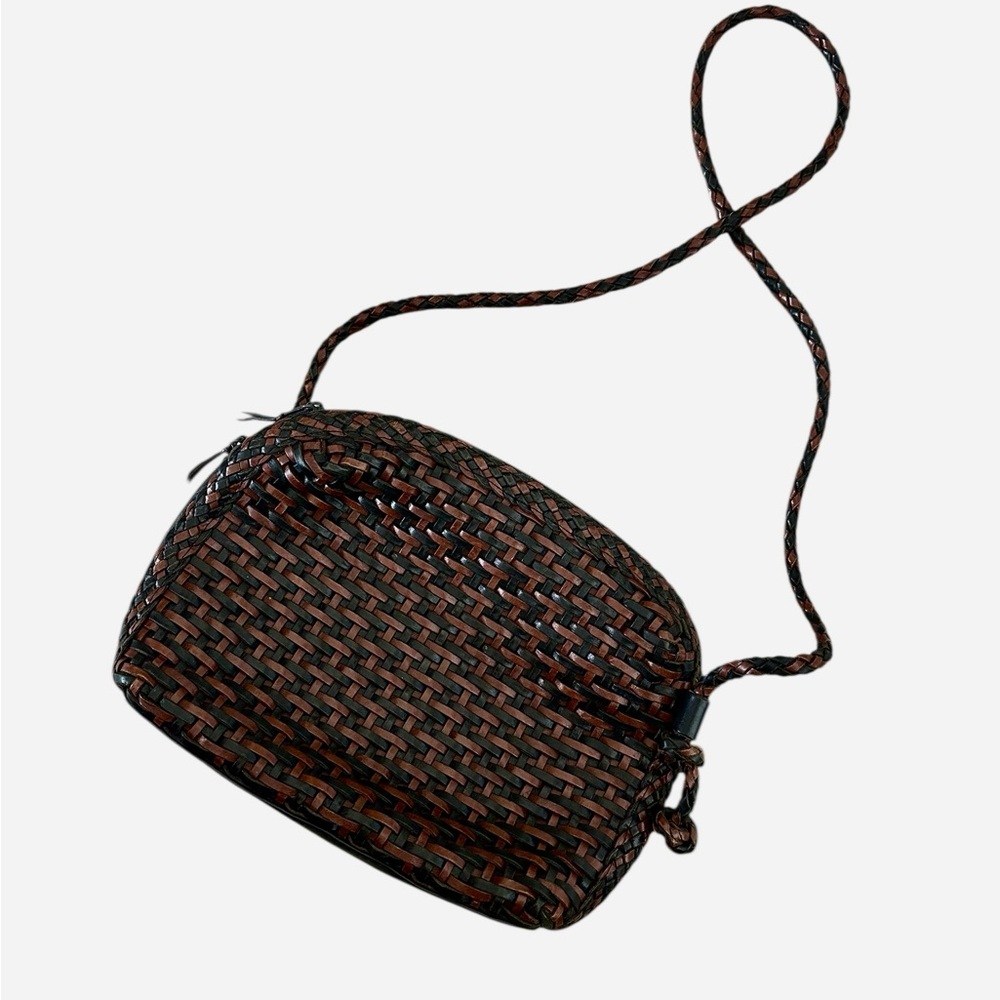 Vintage L.J.S Collection Brown and Black Woven Crossbody Bag